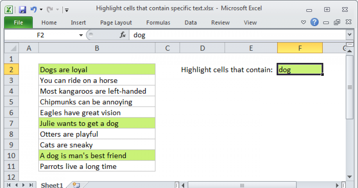 Highlight Word In Excel Formula